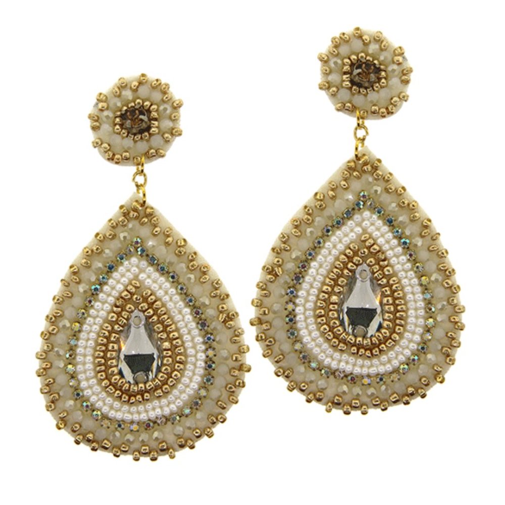 Neutral Beaded Teardrop Earrings